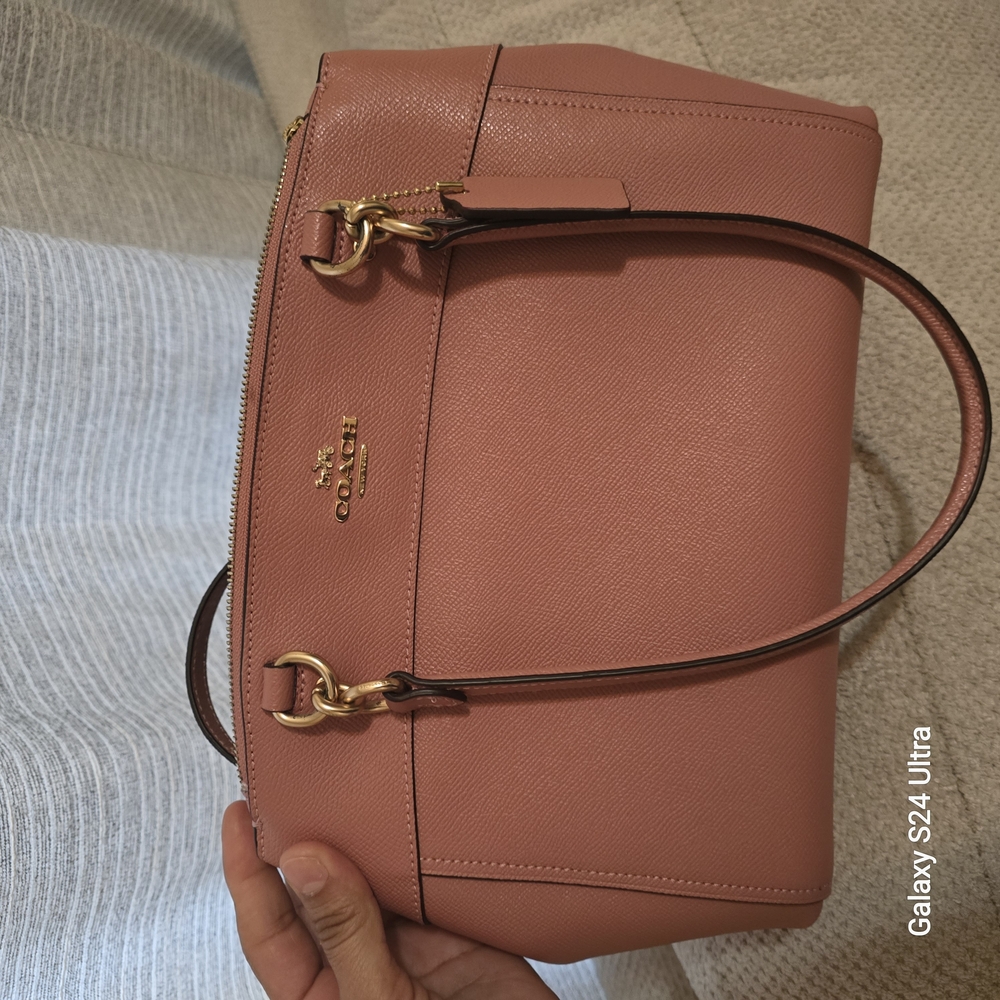 Coach Pink Leather Shoulder Bag with Gold Accents